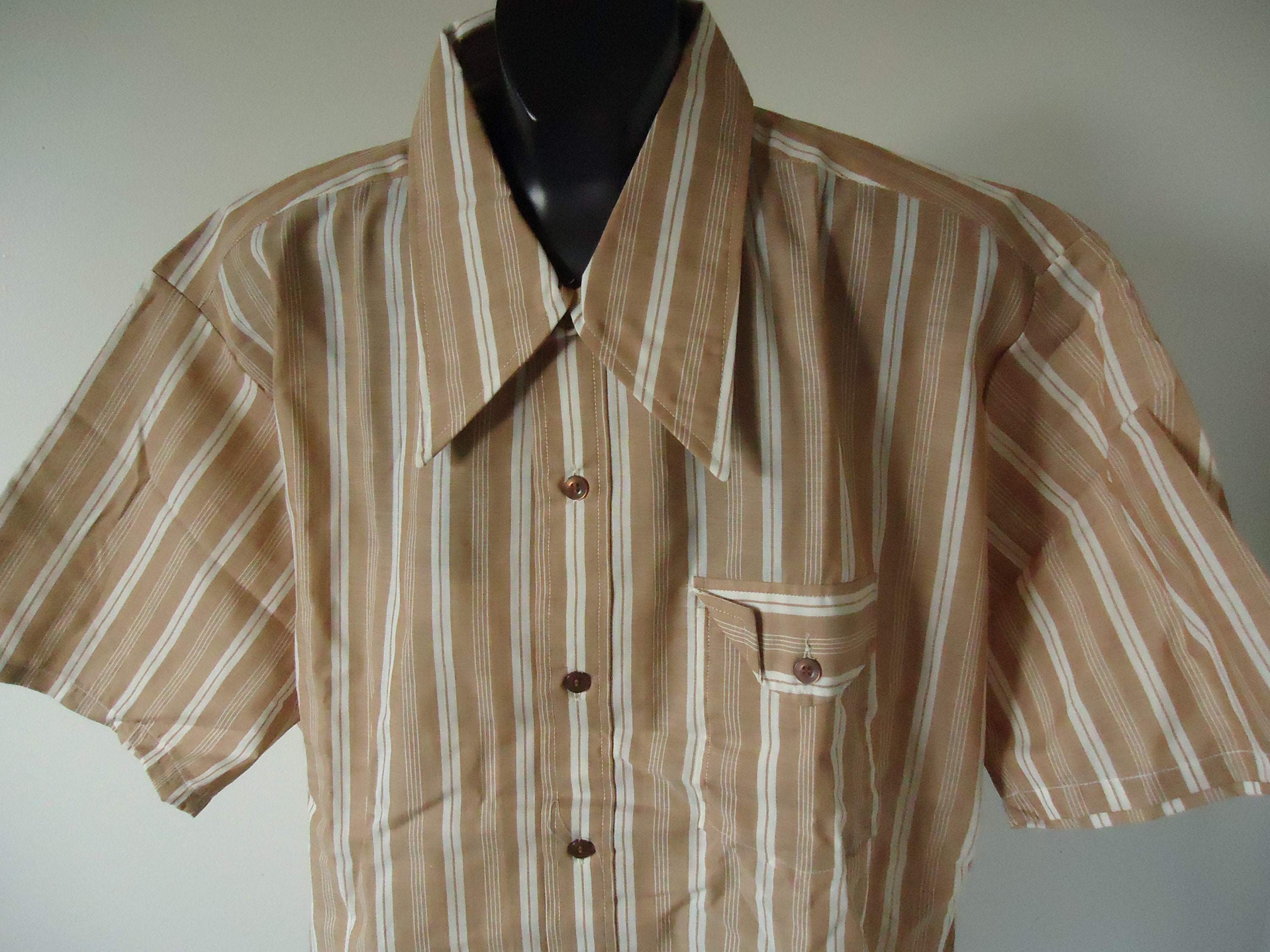 【KOOLOSET】Nerd Vintage Check Shirt Vintage Nos Mens Shirt 70s Big Collar Geek Chic OLD KENTUCKY