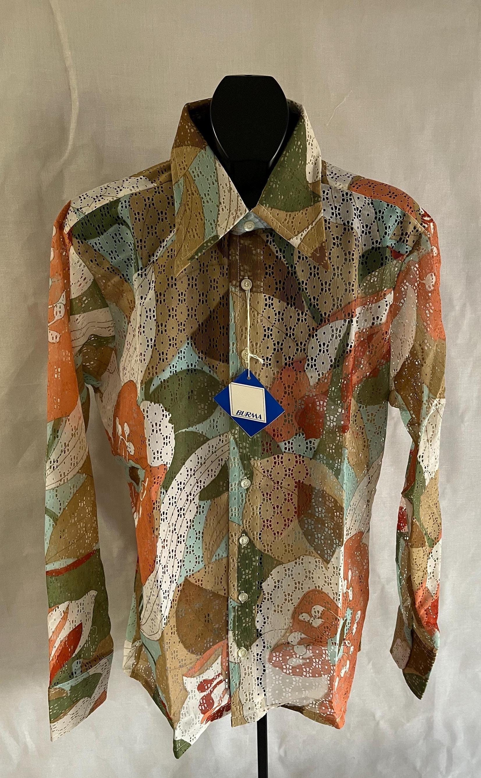 Vintage 70s Mens Disco Shirt Floral Sexy Lace L NOS BURMA