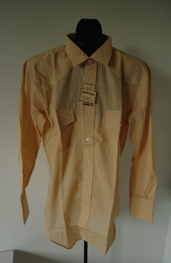 vintage NOS mens shirt 80s WESTERN check RANCHER … - image 4