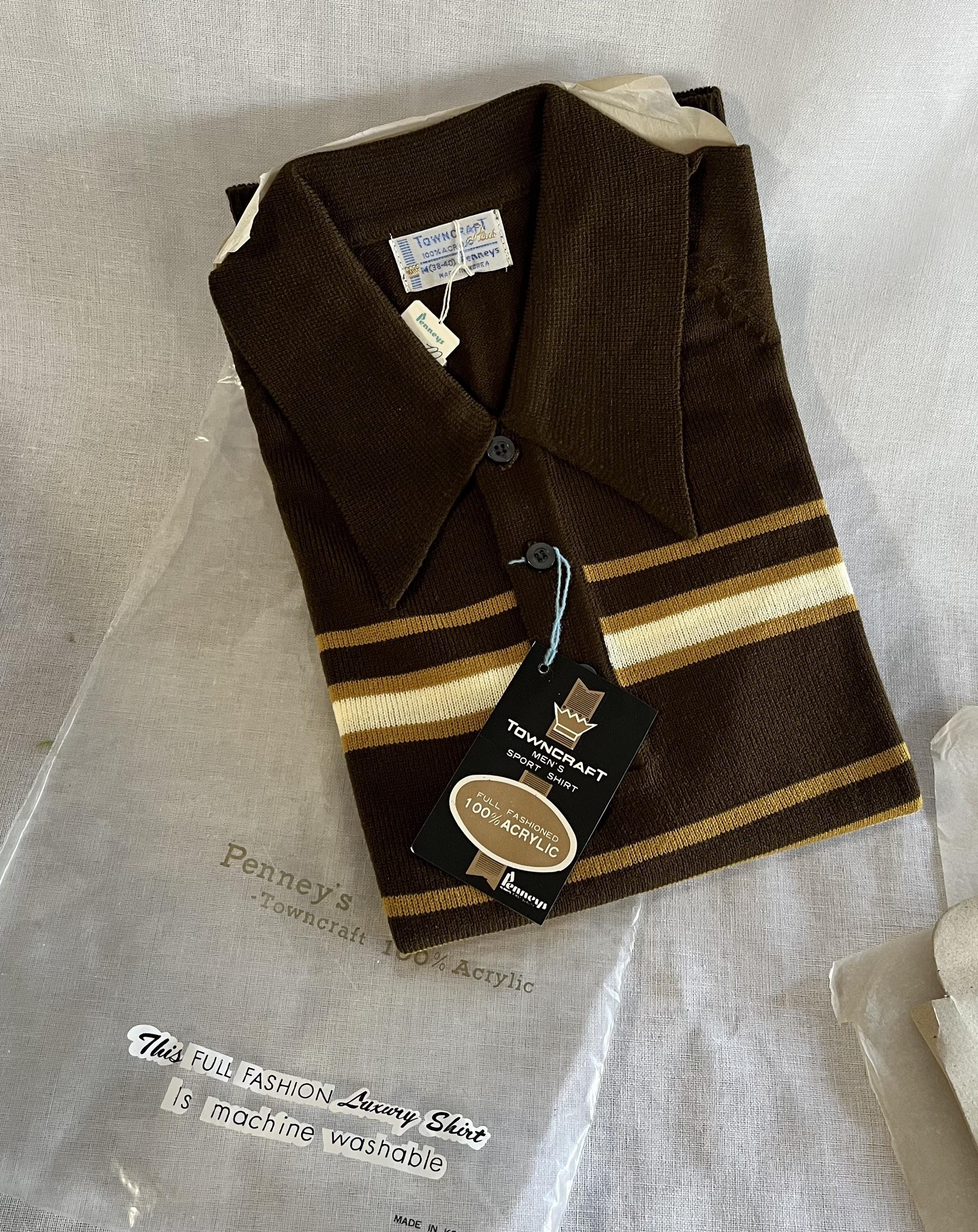 Vintage 60s Mens Acrylic Knit Polo Shirt M Rab TOWNCRAFT by