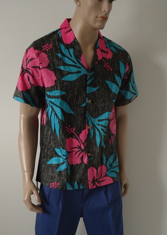 vintage 90s cabana shirt mens REVERSE SIDE print … - image 2