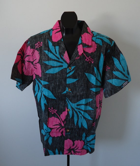 vintage 90s cabana shirt mens REVERSE SIDE print … - image 3