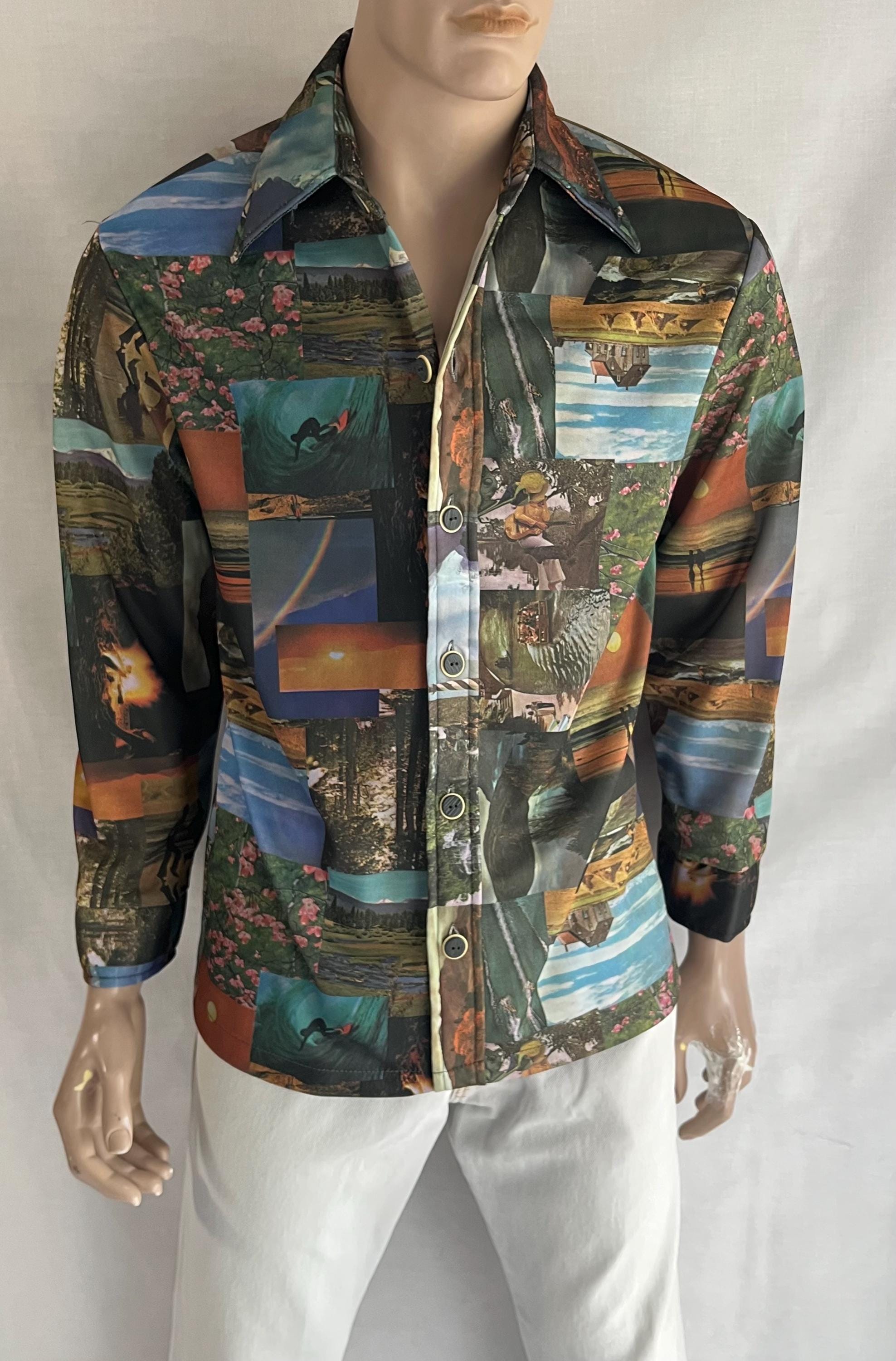 70s ヴィンテージ golden state フォトプリント ディスコシャツ ヴィンテージ メンズ 70年代 ディスコ シャツ フォトプリント NOS