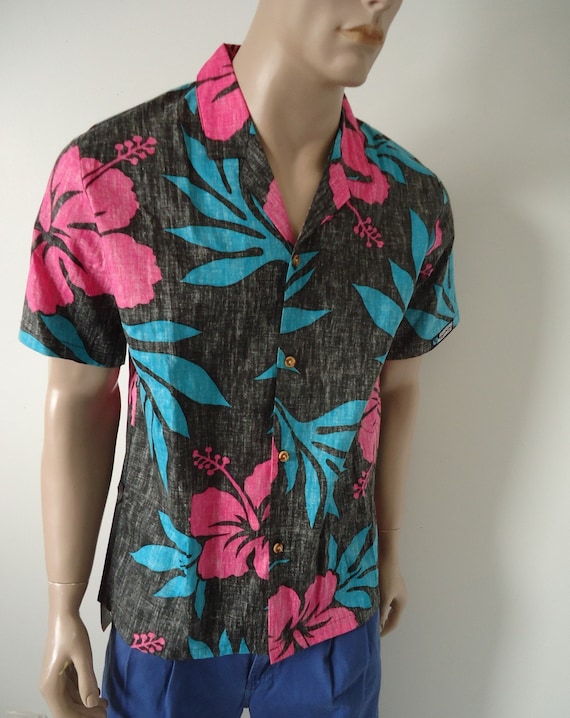 vintage 90s cabana shirt mens REVERSE SIDE print … - image 1