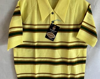 Vintage 60s Mens Acrylic Knit Polo Shirt M Rab TOWNCRAFT by