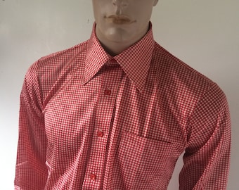 Camisa disco vintage de los años 70 para hombre con estampado de pata de gallo L NOS Oleg Cassini de stock muerto en punto de nailon
