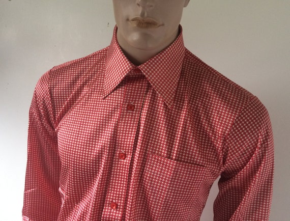 vintage 70s mens disco shirt houndstooth print L … - image 1