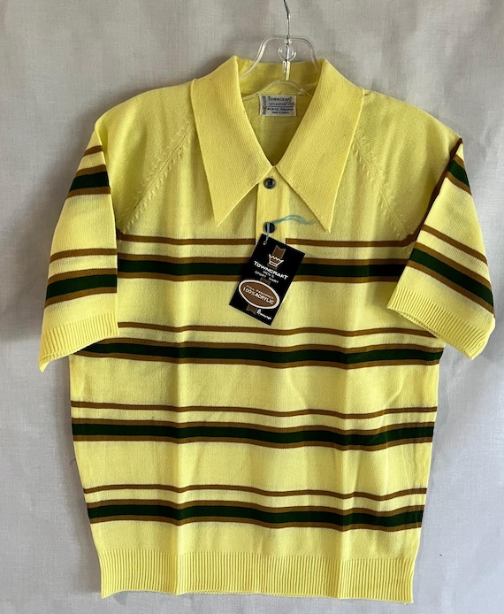 Vintage 60s Mens Acrylic Knit Polo Shirt M Rab TOWNCRAFT by