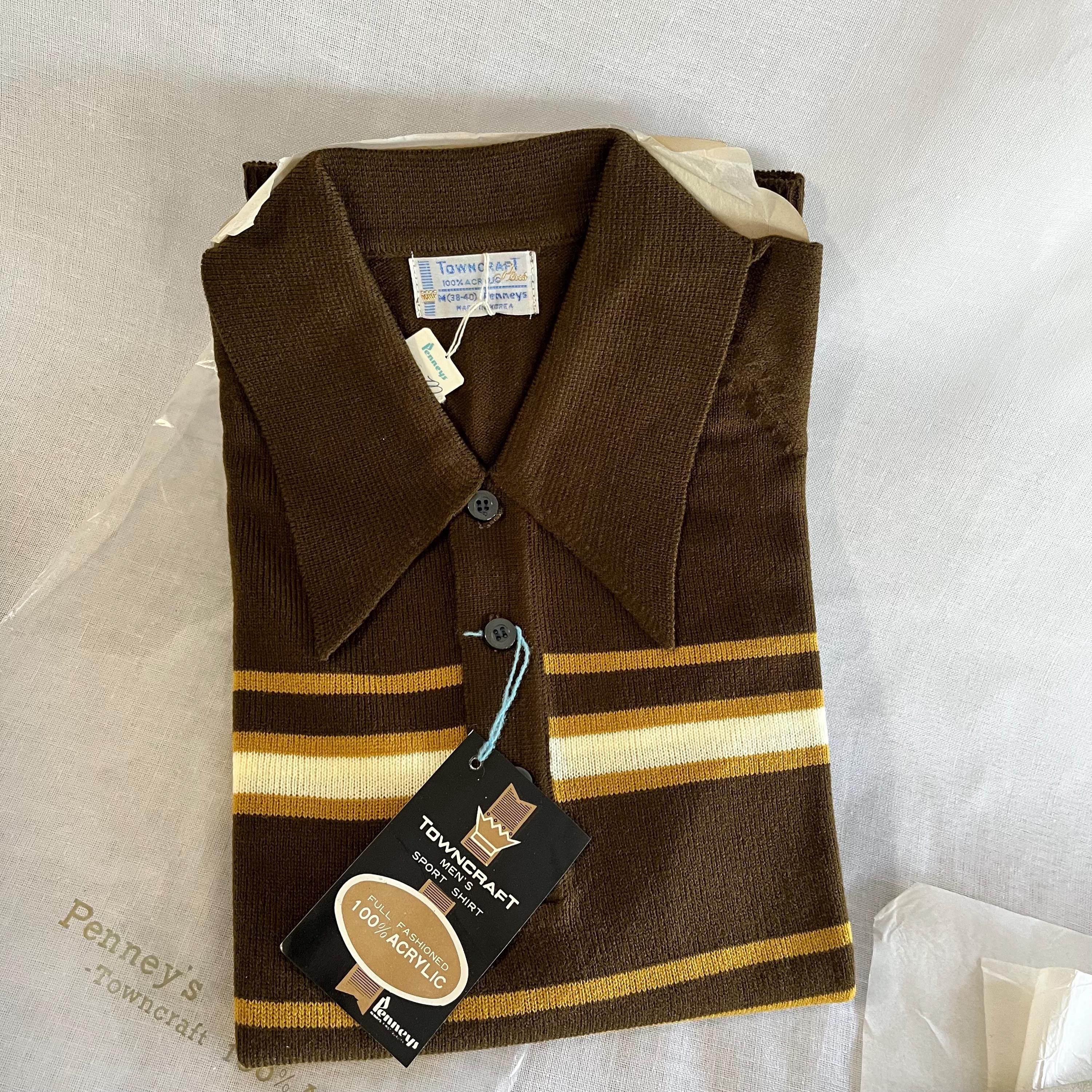 Vintage 60s Mens Acrylic Knit Polo Shirt M Rab TOWNCRAFT by