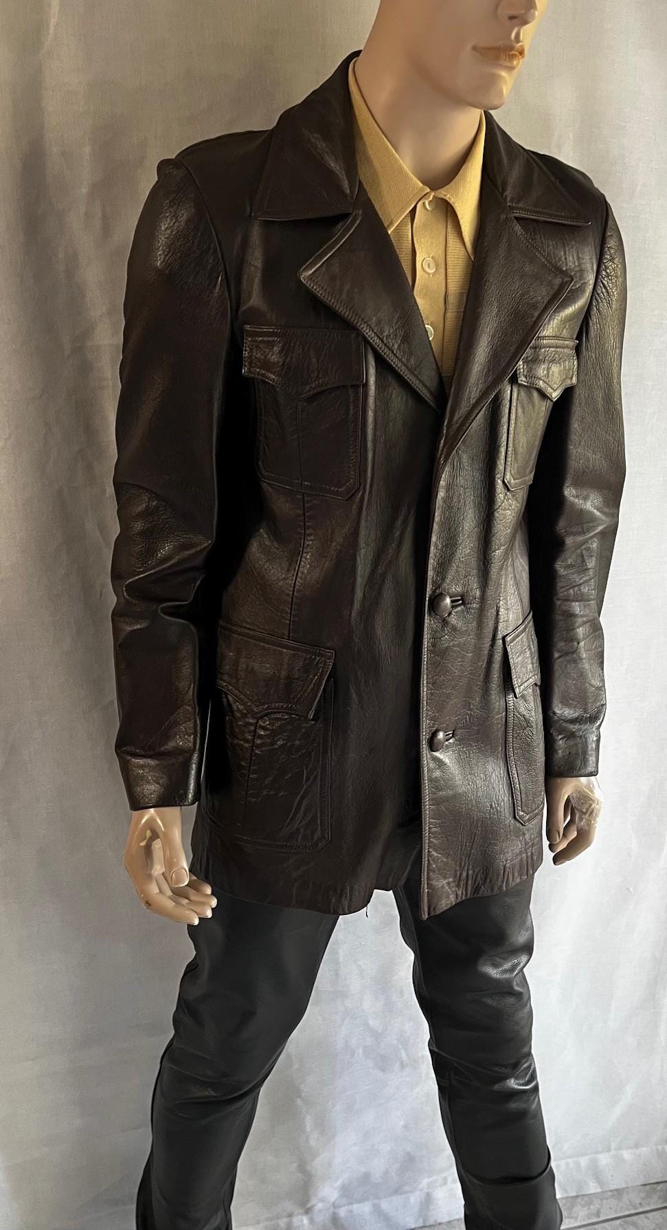 ヴィンテージ メンズ 70年代 レザージャケット 3つボタン ビッグカラー