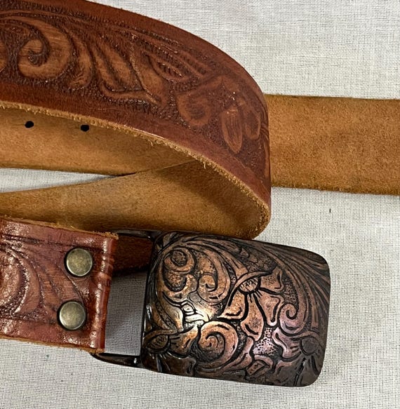 BRAVE BELTWORKS 1 3/4" tooled leather belt CANADA 30