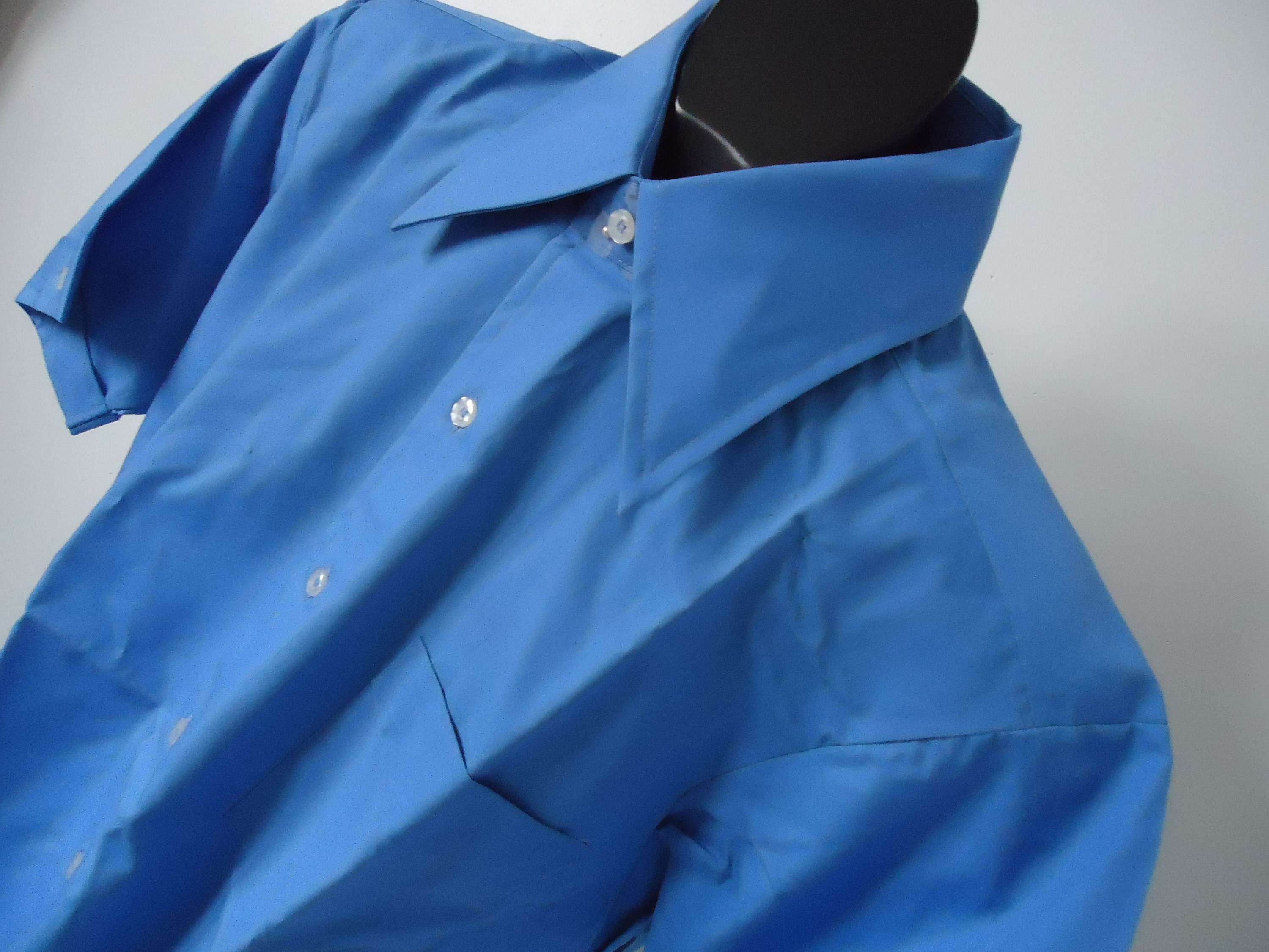 Vintage 70s Mens Shirt 15 Big Collar Marlboro Geek Chic Blue Vintage 70s Mens Shirt 15 Big Collar Marlboro Geek Chic Blue