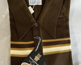 Vintage 60s Mens Acrylic Knit Polo Shirt M Rab TOWNCRAFT by