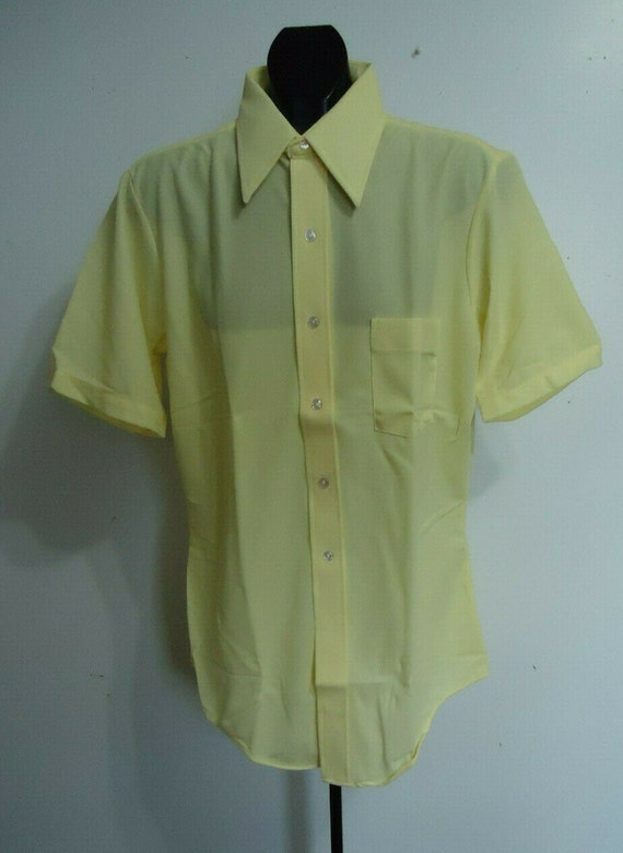 vintage 70s mens polyester Knit shirt M  big coll… - image 2