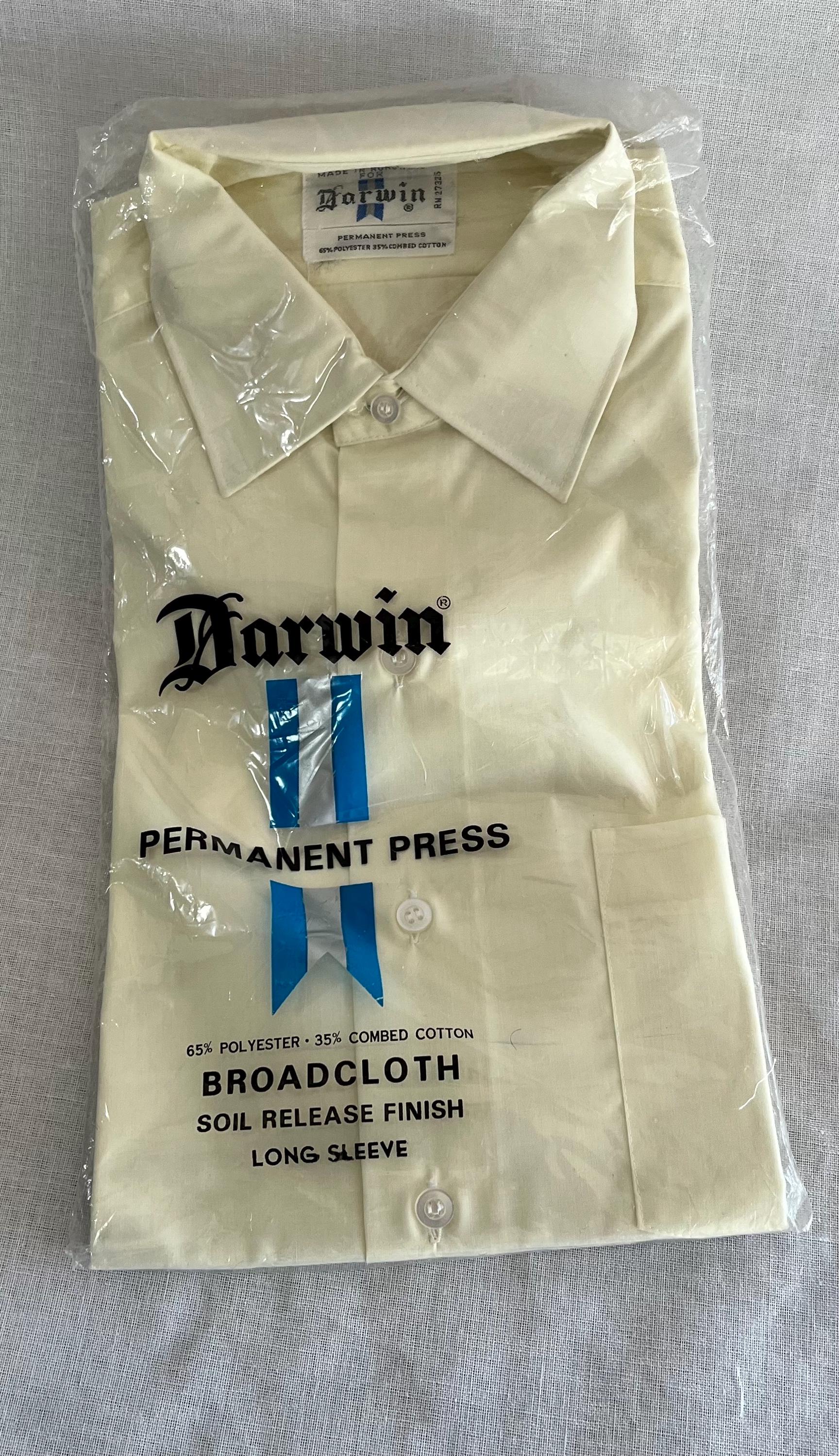 Vintage Mens 60s Dress Shirt Small-collar Polycotton DARWIN 2-way