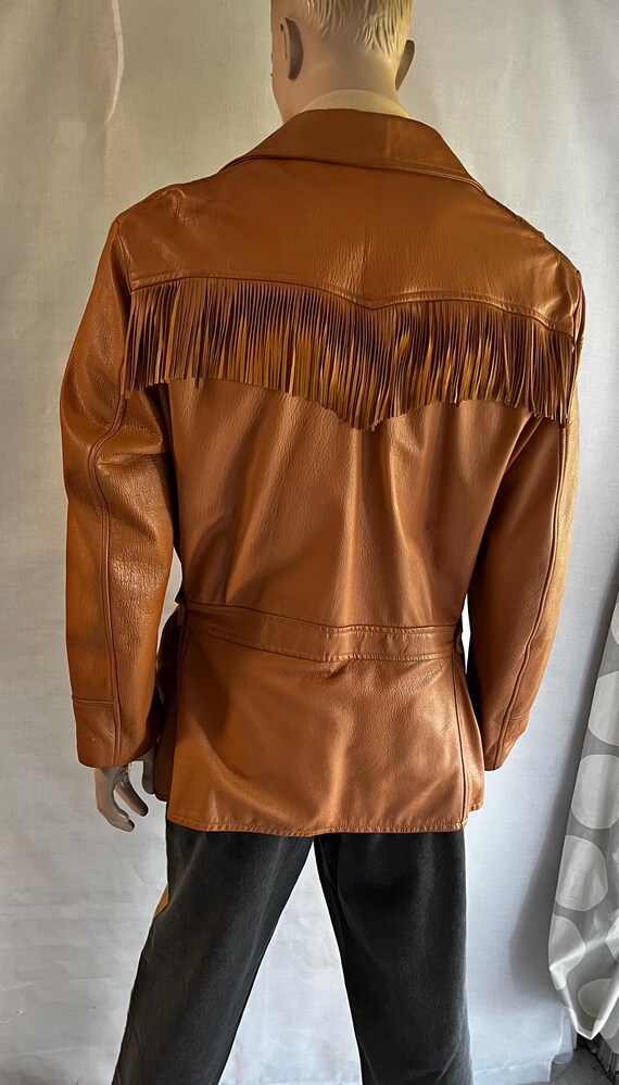 Vintage 50s HOLLYWOOD Mens Leather Belted Fringe Jacket XL CONMAR