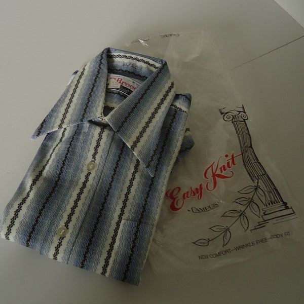 vintage mens shirt 70s CAMPUS USA M  geek chic Fancy Stripe nos