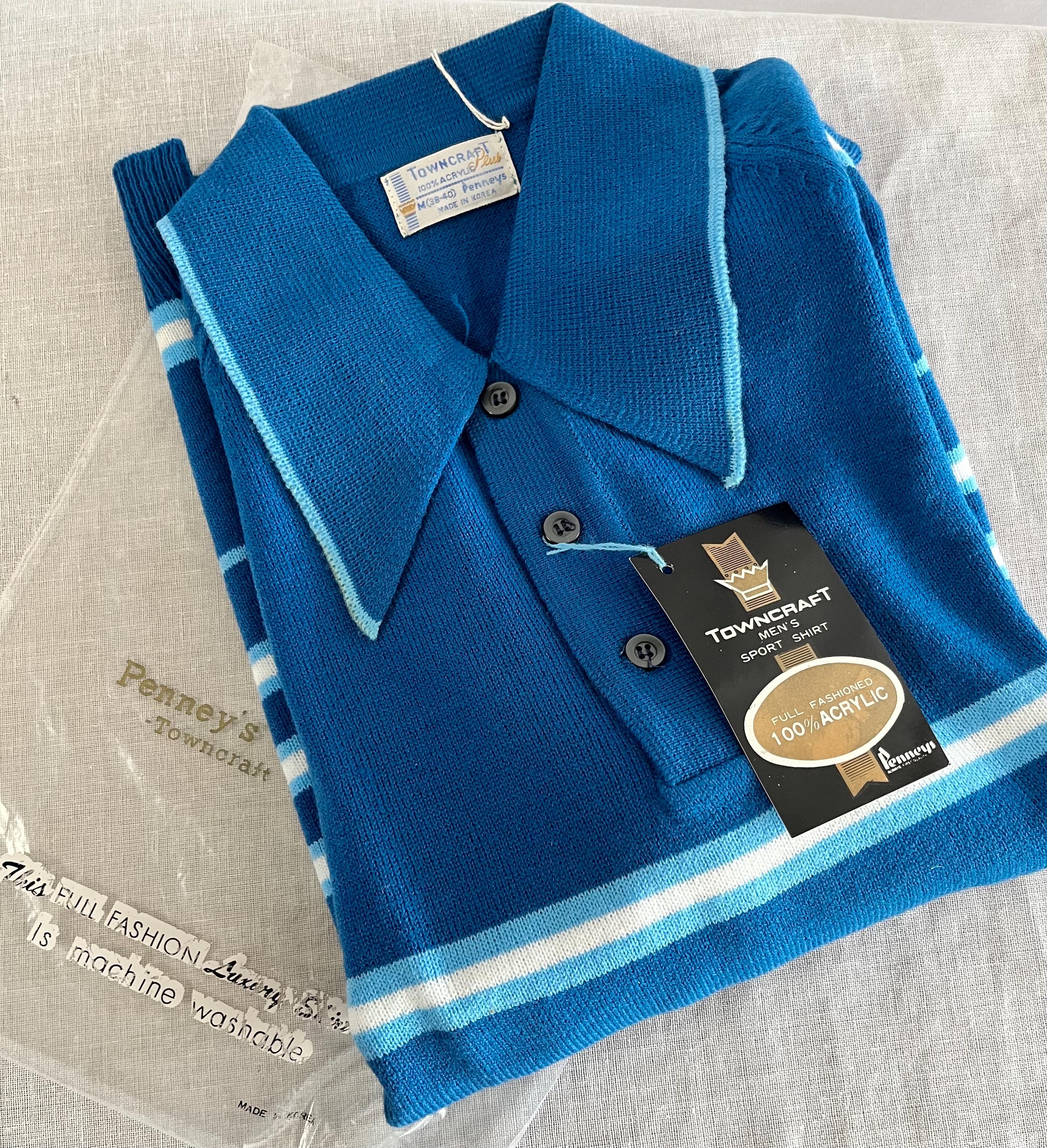 Vintage 60s Mens Acrylic Knit Polo Shirt M Rab TOWNCRAFT by