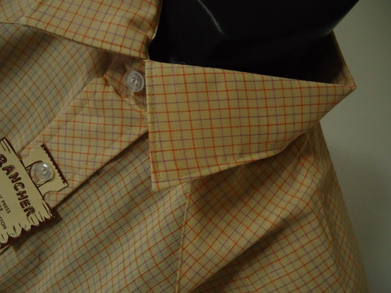 vintage NOS mens shirt 80s WESTERN check RANCHER … - image 3