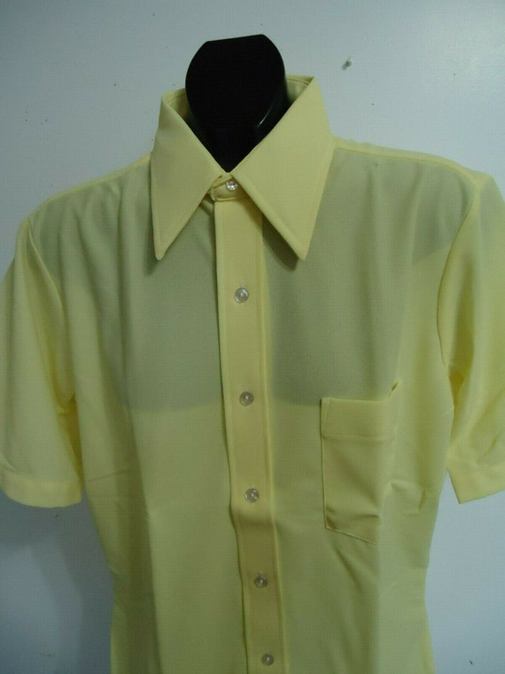 vintage 70s mens polyester Knit shirt M  big coll… - image 1