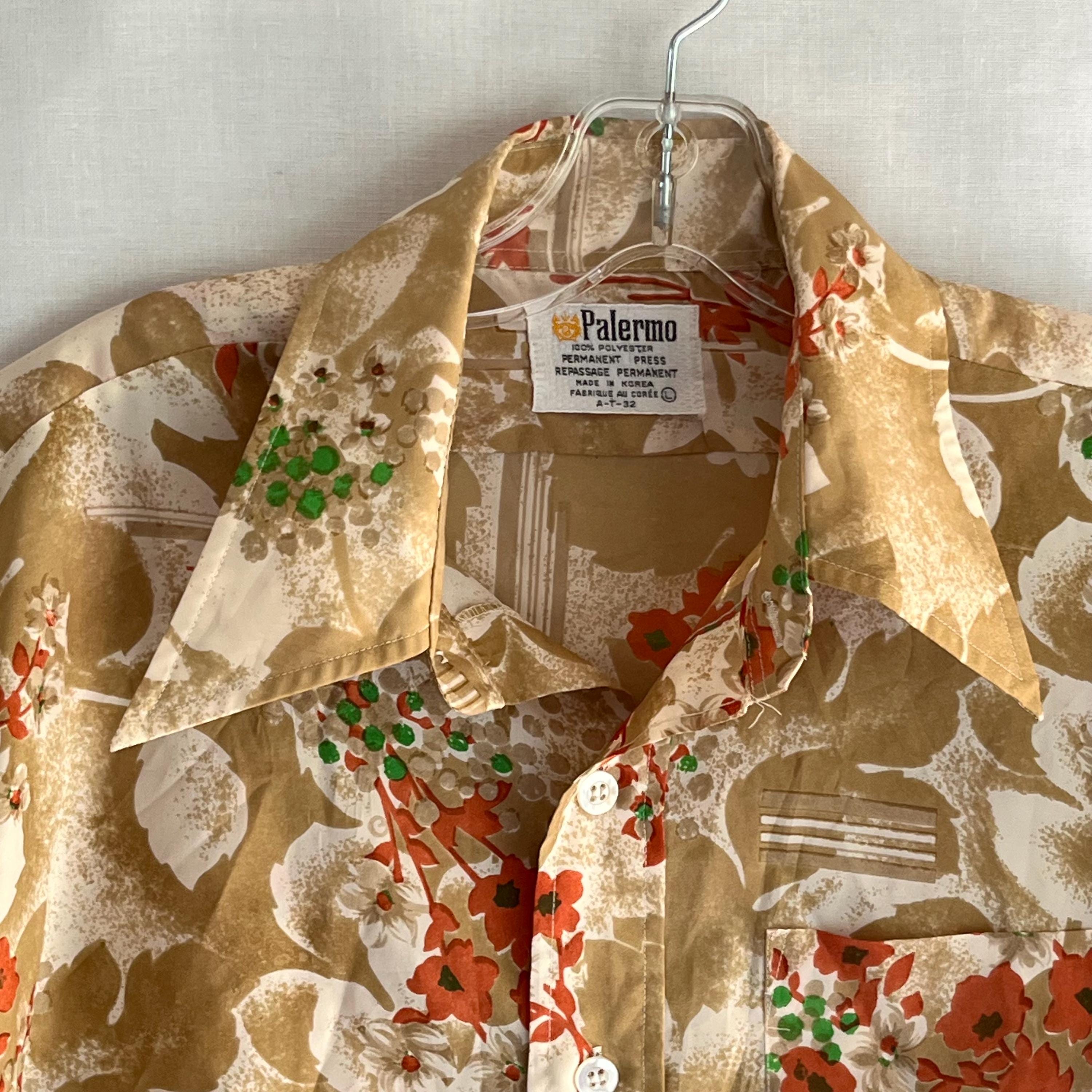 ヴィンテージ 70S ディスコ ポリエステル シャツ L 花柄 PALERMO