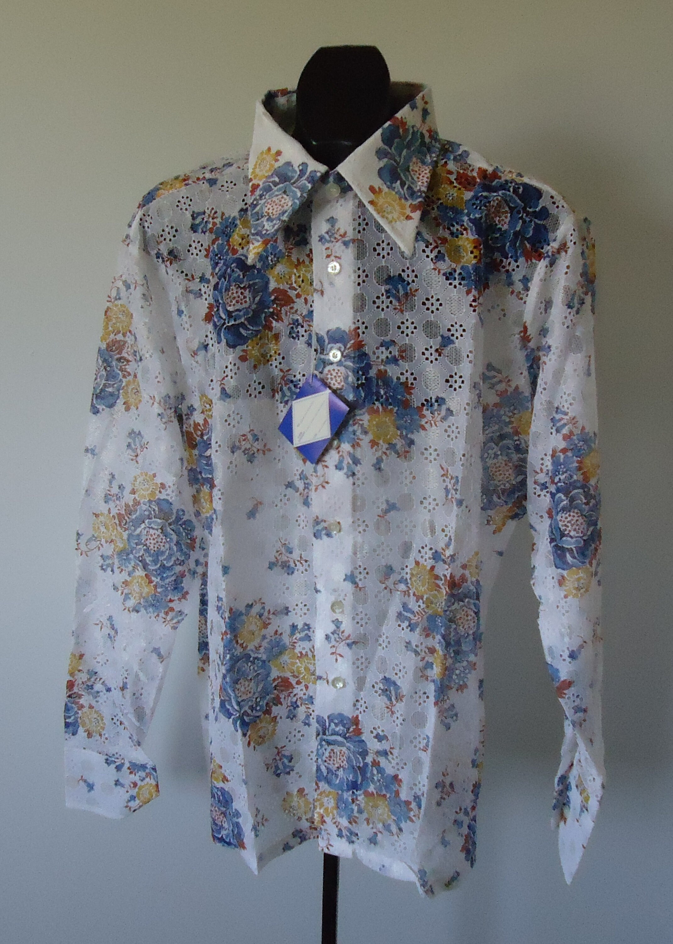 Vintage 70s Mens Disco Shirt Floral Sexy Lace M NOS BURMA 