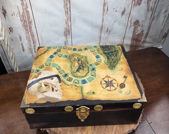 Pirate Chest Box - Skull Wood Chest | Pirate Chest Wooden | Handmade Wood Treasurer Chest | Memory Box for Kids