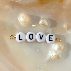 LOVE Letter Bead Connector for Permanent Jewelry or Charms - wire wrapped in 14k Gold Fill or Sterling Silver