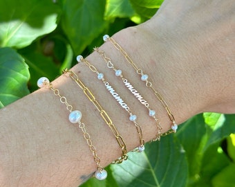 14K Gold Fill &quot;MAMA&quot; Bracelet with Pearls on 14k Gold Fill PaperClip chain