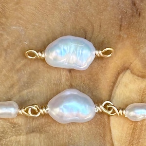 Keshi Pearl Connector: 14k Gold Fill or Sterling Silver for Permanent Jewelry