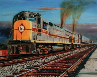 Set of 20 identical postcards of a painting of Erie Lackawanna Railroad Alco diesels by artist Chris Jenkins  train  EL locomotive