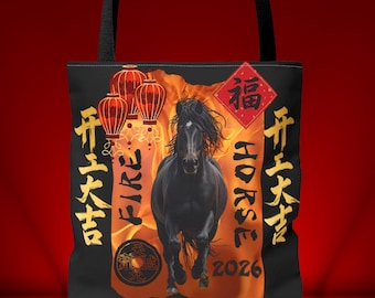 Borsa tote con cavallo di fuoco per il capodanno cinese 2026, lanterne cinesi