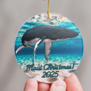 Ceramic Humpback Whale Ornament, Maui Christmas 2025 Decoration, Holiday Gift, Nautical Decor Tree Ornament