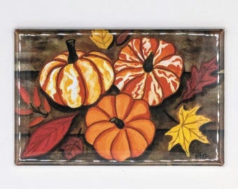 Pumpkin Magnet, Fall Decor, Art Fridge Magnet, Kitchen Decor, Decorative Magnet, Fall Leaves Magnet, Autumn Art Decor