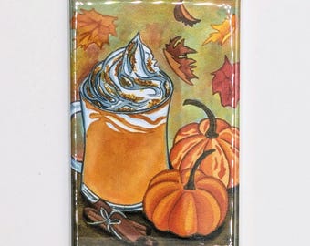 Pumpkin Spice Latte Magnet, Fall Decor, Coffee Art, Fridge Magnet, Kitchen Decor, Decorative Magnet, Fall Leaves, Autumn Art Decor, PSL