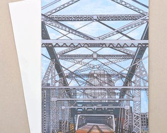 Tarjeta de notas de Nashville, Puente peatonal de Nashville, Tarjeta de notas de arquitectura, Tarjetas de notas con ilustraciones, Tarjetas de notas para cualquier ocasión, Tarjetas de notas en blanco