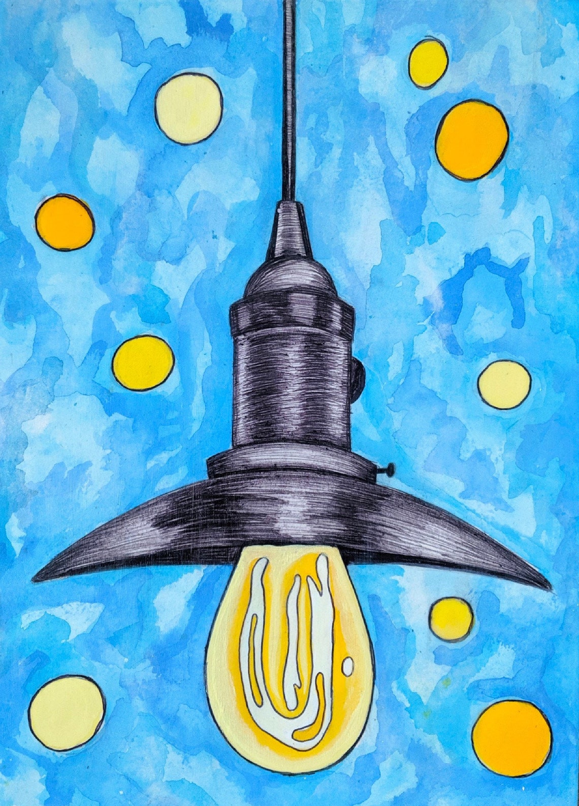 Light Bulb Watercolor Painting, Original Artwork, Original Watercolor