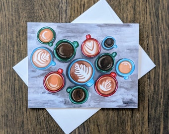 Coffee Mugs Notecard, Coffee Art, Note Cards With Envelope, Coffee Lover Gift, Blank Notecards, Artwork Notecards, Blank Notecards