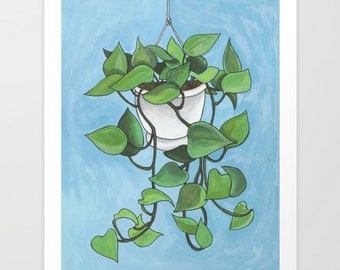 Pothos Plant Print, Pothos Plant Art, Plant Wall Art, Plant Prints, giclee fine art print, giclee wall art, Mary Julia Craft