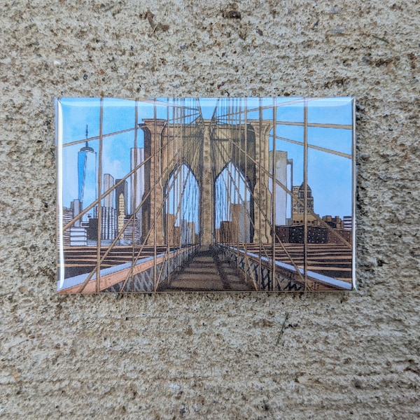 Brooklyn Bridge Magnet, New York City, Art Fridge Magnet, Kitchen Decor, Decorative Magnet, New York Art Gift, Brooklyn Architecture