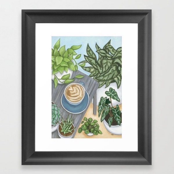 Coffee and Houseplants Print, Plant Lover Gift, Pothos, Succulent, Alocasia, Pilea, Aglaonema Tigress, Coffee Kitchen Wall Art Decor