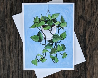 Tarjetas de notas sobre plantas, tarjetas de notas sobre plantas Pothos, tarjetas de notas con ilustraciones, tarjetas de notas para cualquier ocasión, tarjetas para amantes de las plantas, tarjetas de notas en blanco, regalo para amantes de las plantas