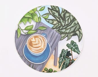 Vinyl 3 inch Circle Art Stickers, Plant Sticker, Coffee Sticker, Stickers set, Coffee Lover Gift, Coffee Art, Plant Lover Gift
