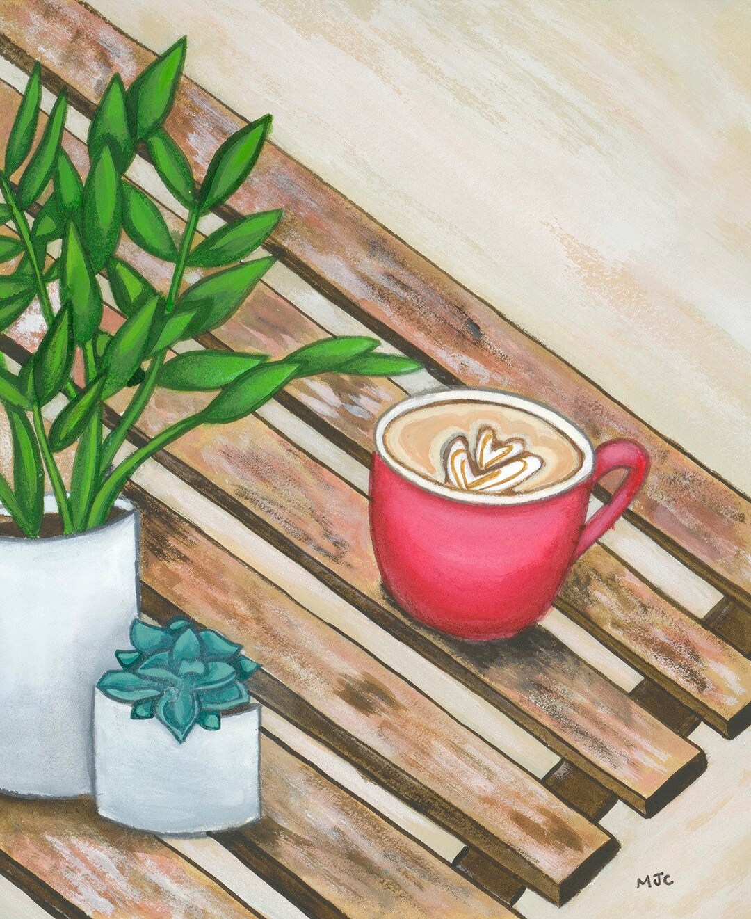 Coffee and Plants Watercolor Original Painting, House Plants Art, Kitchen Wall Art Decor, ZZ