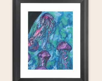 Jellyfish Art Print, 11 x 14 print, Nature Art, Sea Life Artwork, Ocean Decor, Watercolor Painting, Coastal Wall Art Decor
