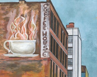 Knoxville TN Original Painting, Coffeehouse Mural, Old City Knoxville, Architecture Painting, Tennessee City Art, Knoxville Architecture