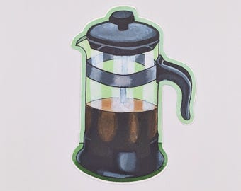 Vinyl Die Cut Art Stickers, French Press Sticker, Coffee Sticker, Stickers set, Coffee Lover Gift, Coffee Art, Stickers for Hydroflask