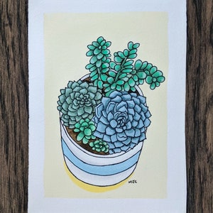 Original Watercolor Succulent Painting, Tiny Original Artwork, Tiny Original Painting, Succulent Lovers, Succulent Artwork, Succulent Decor
