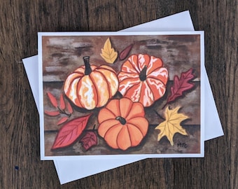 Pumpkin Note Cards, Fall Greeting Cards, Artwork Notecards, Blank Note Cards, Autumn Artwork, Pumpkins, Fall Decor