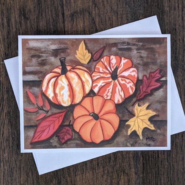 Pumpkin Note Cards, Fall Greeting Cards, Artwork Notecards, Thanksgiving Notecards, Blank Note Cards, Autumn Artwork